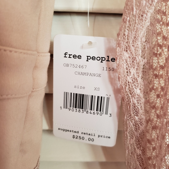 FINAL PRICE!! DONATING SOON⏰ NWT Free People Mixed Mesh Bodycon Dress Champagne - Picture 7 of 7